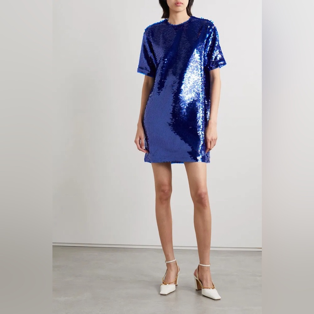 The Frankie Shop ‘Riley’ Sequins Tee Dress in Olive Green NEW NWT - Picture 11 of 13